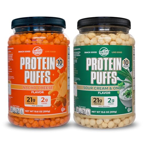 双峰低卡,Keto 友好蛋白Puffs Combo Pack, 1 Jug Sour Cream Flavor Puffs + 1 Jug Nacho Cheese Flavor Puffs