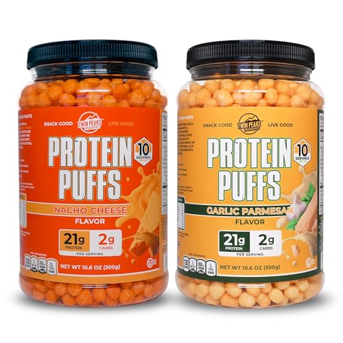 双峰低卡 克托友好蛋白Puffs 1 Jug Garlic Parmesan Flavor Puffs + 1 Jug Nacho Cheese Flavor Puffs
