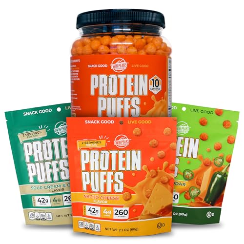 双峰低卡,Keto友好蛋白Puffs,3包各类Flavor Puffs+1 Jug Nacho Cheese Flavor Puffs