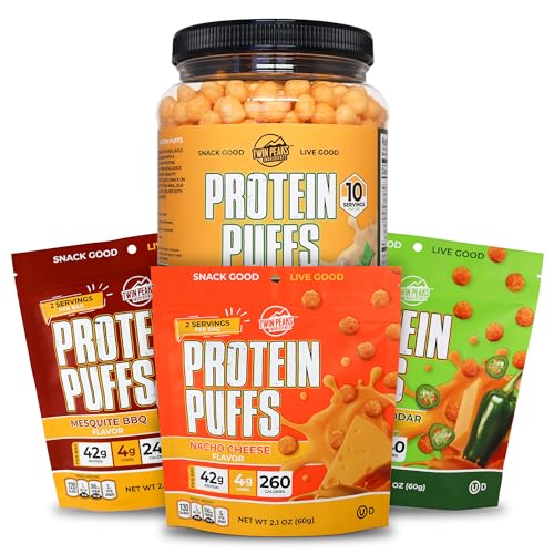 双峰低卡,凯托友好蛋白Puffs,加里奇·帕梅桑(300g,21g蛋白,2g碳)+双峰成份低卡,凯托友好蛋白Puffs,(Variety Pack, 2.1 Ounce),2个服务,