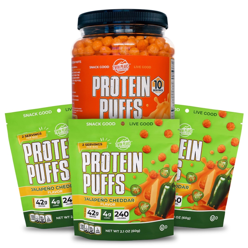 双峰低卡,Keto 友好蛋白Puffs, 3 Bag of Jalapeno Cheddar Flavor Puffs + 1 Jug Nacho Cheese Flavor Puffs
