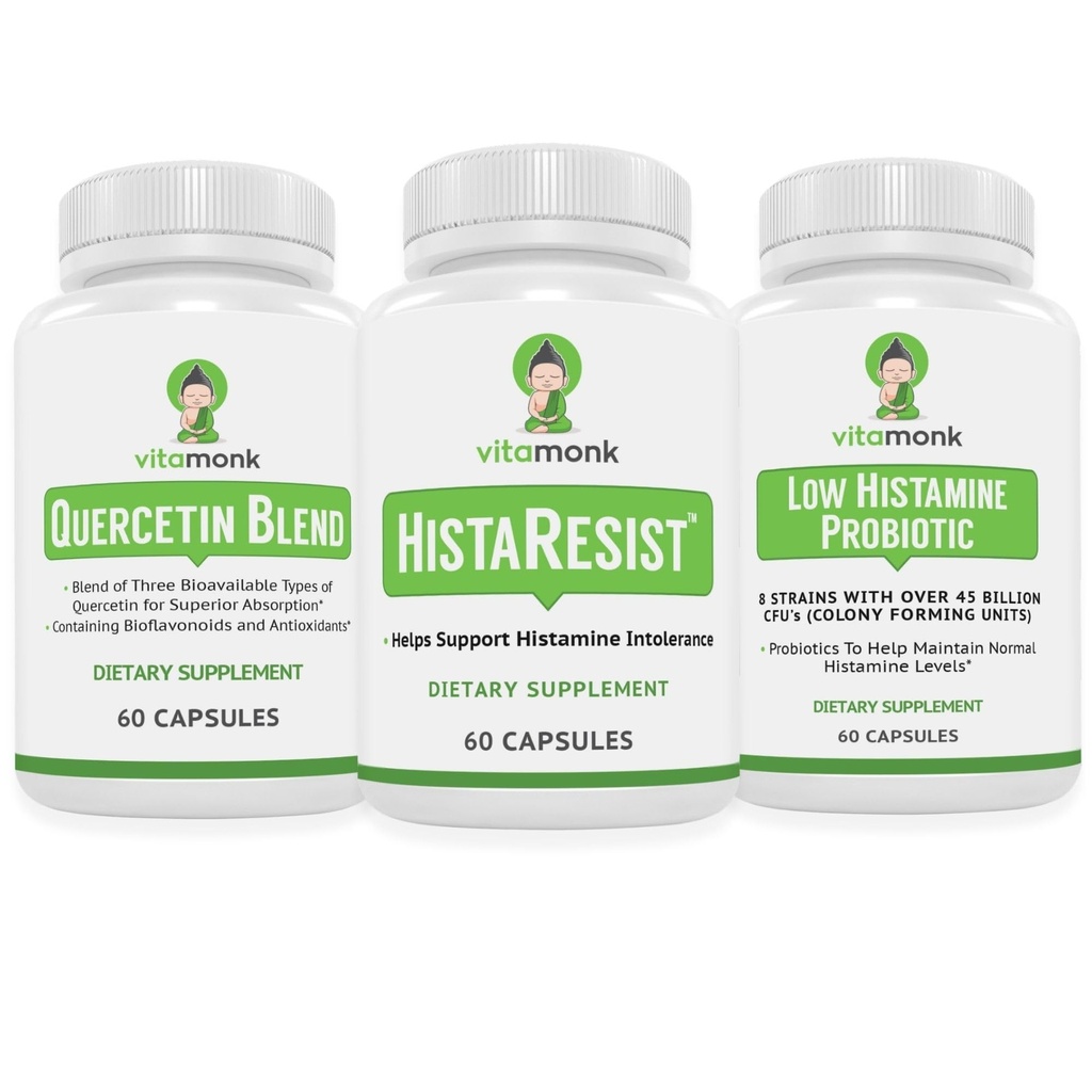 VitaMonk Quercetin, HistaResist & Low Histamine Probiots - Imune, 消化剂和抗氧化剂支持 - Quercetin 500mg, DAO Enzyme, 45亿 CMU