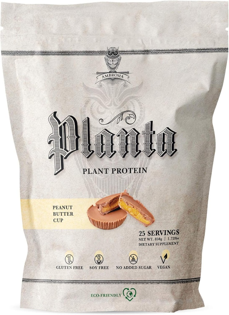 Ambrosia Planta - Premium Planta - Premium 植物蛋白 | Vegan & Keto 友好 | Gourmet Flavors with no Bloating and Stomach Upset | Gluten & Soy Free |没有添加糖 | 25 服务 |花生酱杯