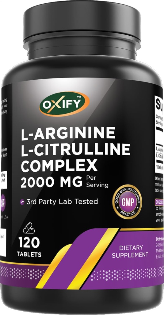 氧化L-Arginine L-Citrulline Complex 2000 mg 单人服务 120 片 QQ 无Gluten-Free,非GMO QQ 在美国制造的补编