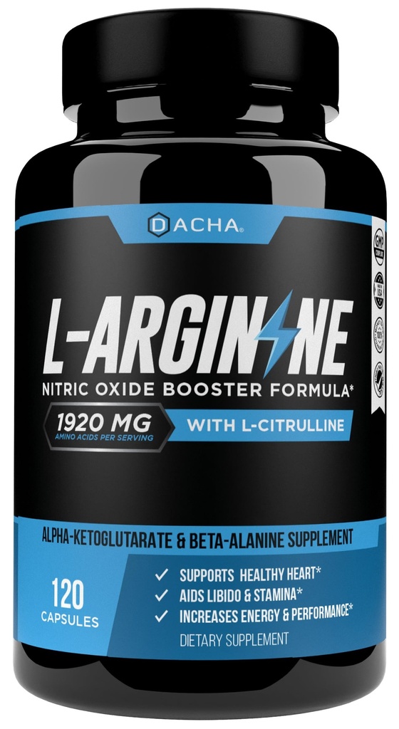 DACHA Premium L Arginine Pills 1920 MG - 120 VCAPS AAKG 氮氧化物前体,L-Citrulline HCL,Beta Alanine, 基本氨基酸用于能源,肌肉生长,心脏健康,宽度和Stamina