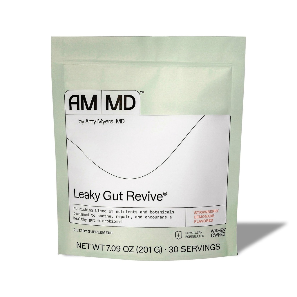 Amy Myers MD Leaky Gut Revive - Gluten-Free & Non-Dairy - 健康脂肪支持植物混合物 - GI 健康支持 Prebiotic Fiber - 草莓柠檬汁,7.09 oz(30 services)