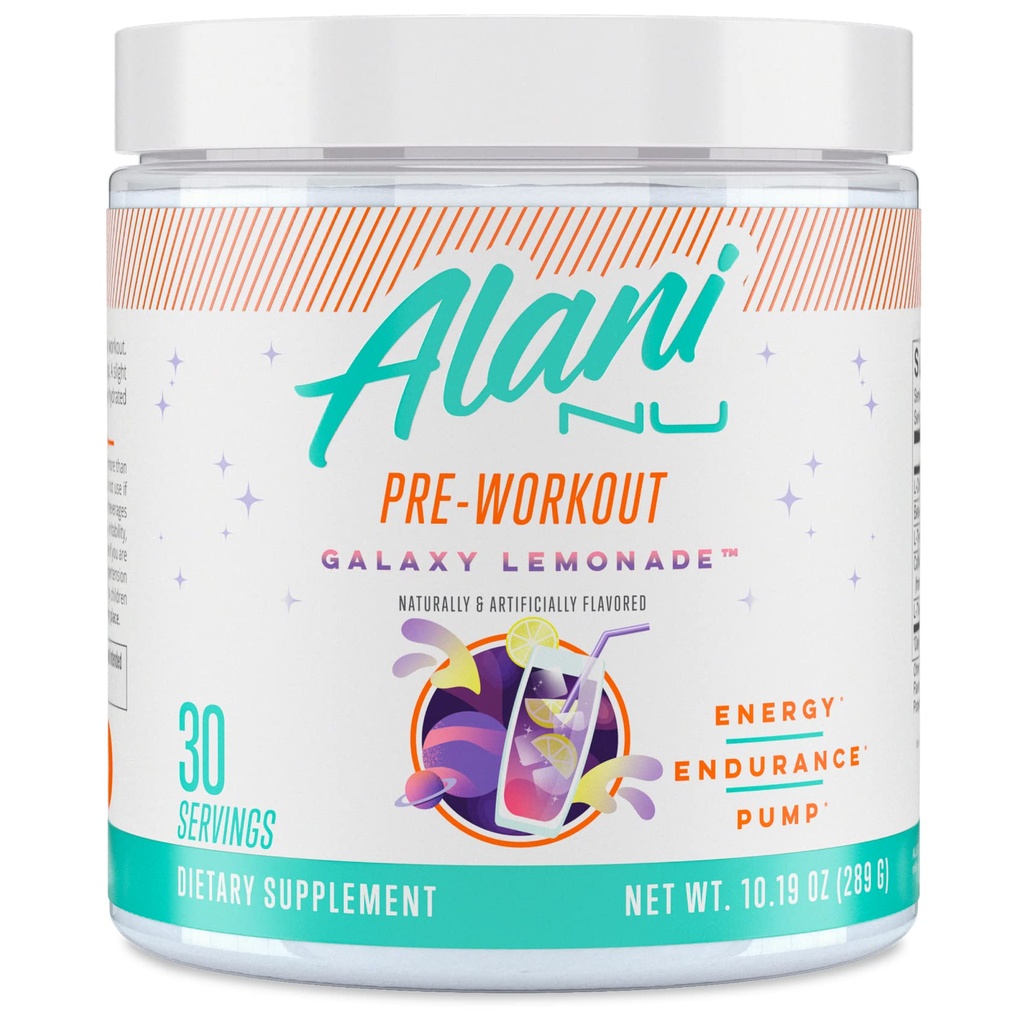 Alani Nu Pre Workout Powder GLAXAY 柠檬水, 氨基能促进剂,耐力补充剂,无糖,200mg咖啡因,L-Theanine,Beta-Alanine,L-Citrulline,30种服务