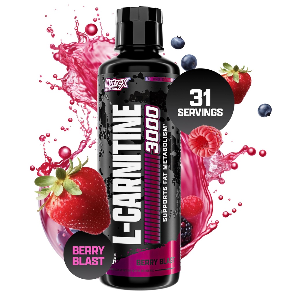 Nutrex Research L-Carnitine 3000 (31 services, Berry blast) 液态射击,无兴奋剂 支持男女肌肉复苏