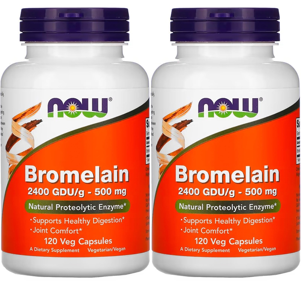 现在食品 Bromelain 2400Gdu/500mg, 120 Veg Capsules (Pack of 2)