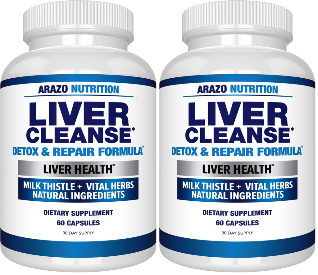 Arazo营养 Liver Cleanse Detox & Reference Formula – 牛奶硝酸草药支持补充剂:Silymarin, Beet, Artichoke, Dandelion, Chicory Root (Pack of 2)