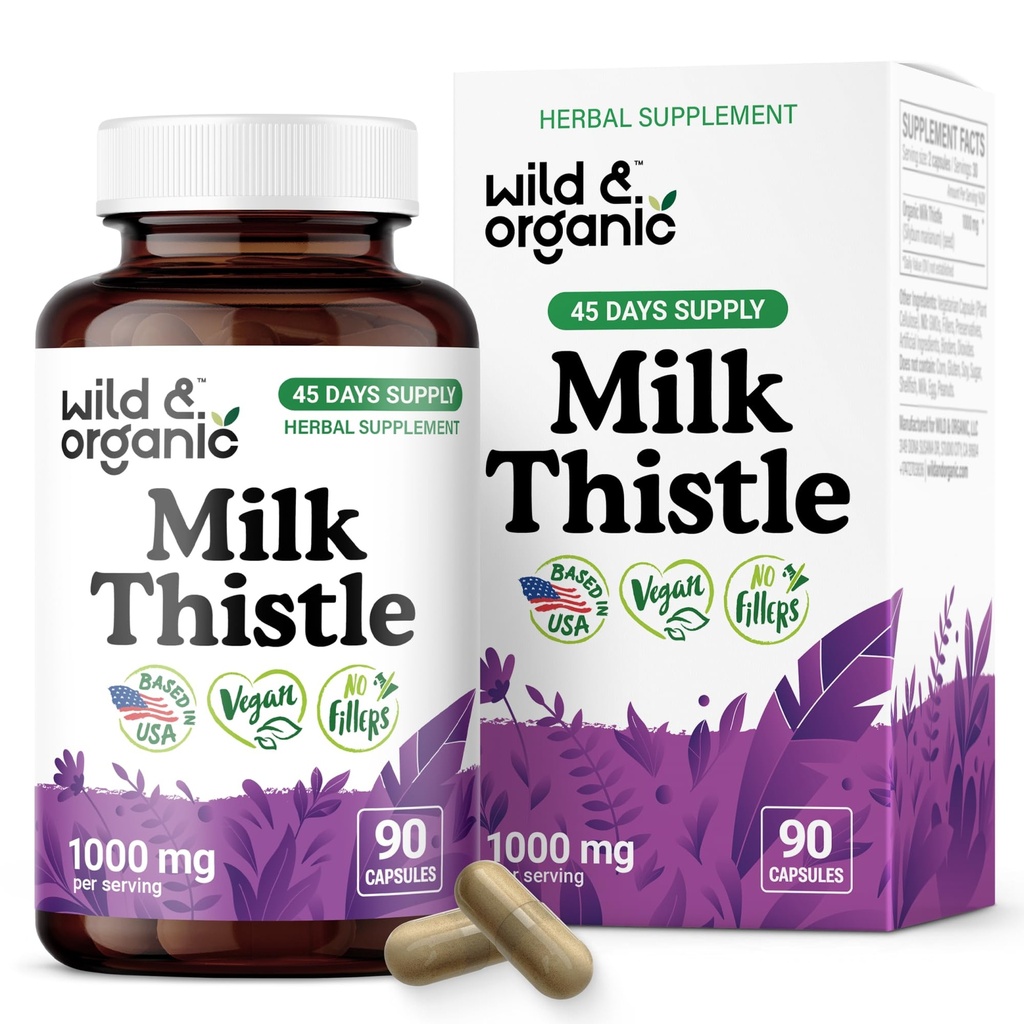野生和有机牛奶 甲壳酸盐 1000mg - 肝脏除毒补充剂 - Silymarin Milk 甲壳酸盐为肝脏清洁剂 - 90 Vegan Capsules - 45天供应 - 无充料,非GMO