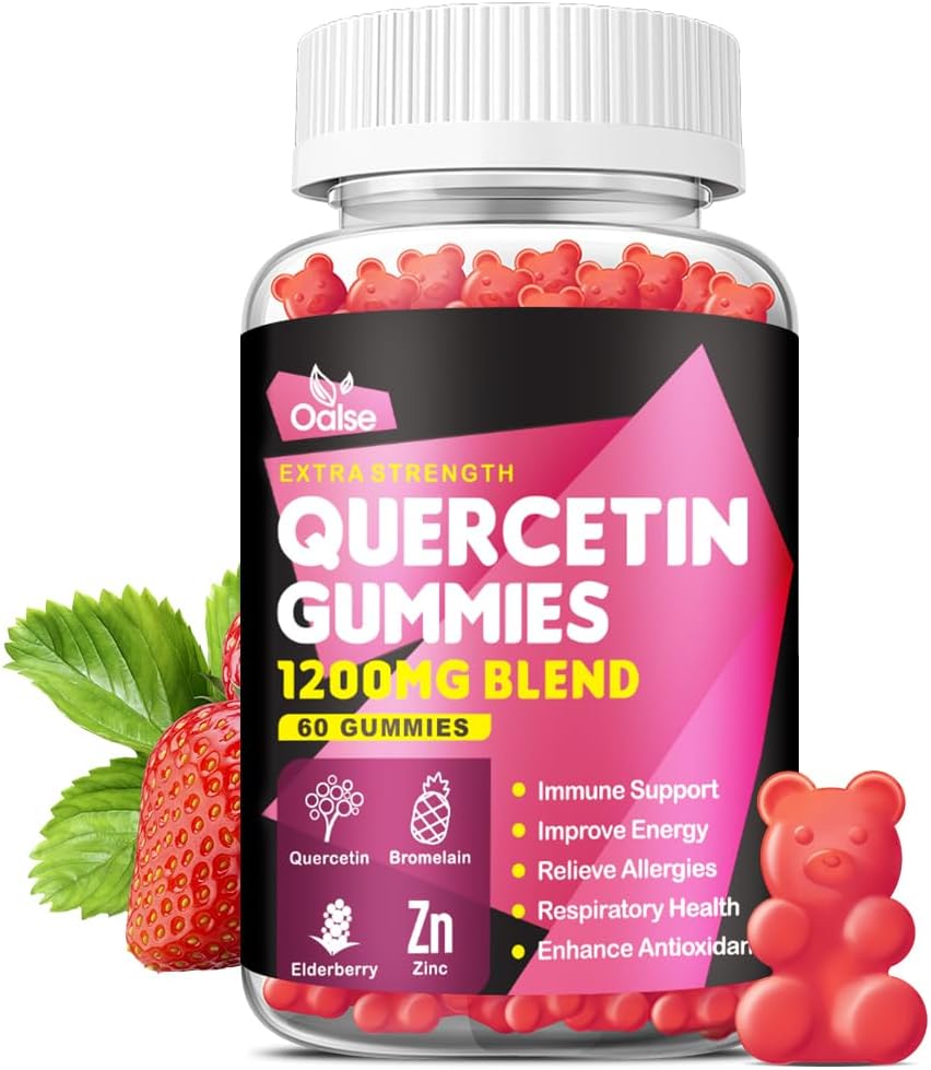 Quercetin Gummys 1200mg - 含有维生素C和锌的Quercetin, Bromelain, 长老莓, 维生素D3 - 儿童及成年人豁免和过敏支持的Quercetin补充剂