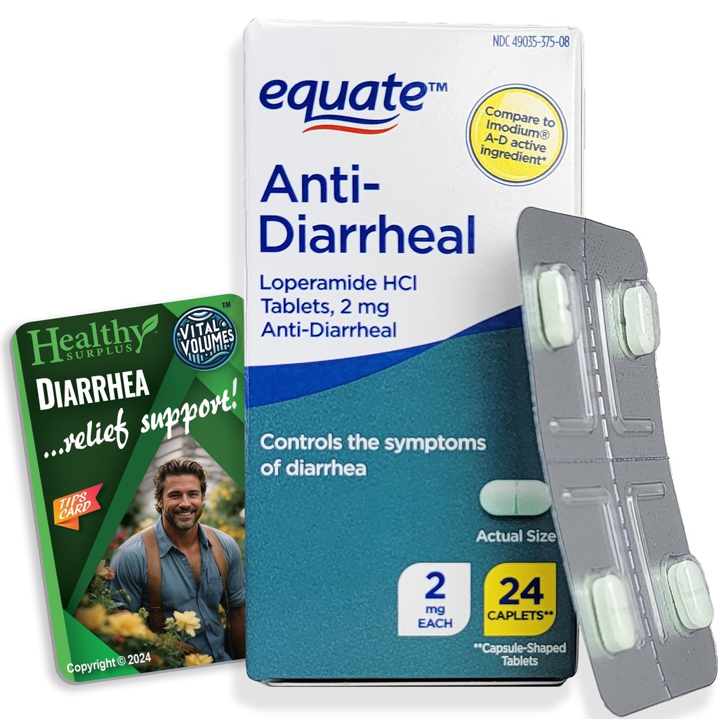 健康盈余 Equate 抗腹泻Loperamide HCI 2 mg 24 卡片和生命卷片提示卡