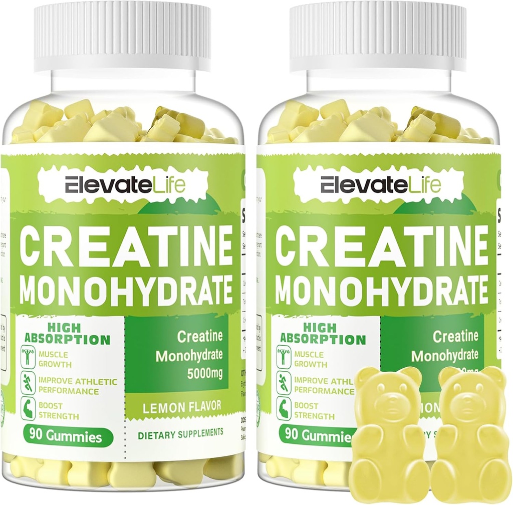 ElevateLife Creatine Monohydrate Gummys 5g for Men Women – 糖无厨补品. 180 柠檬