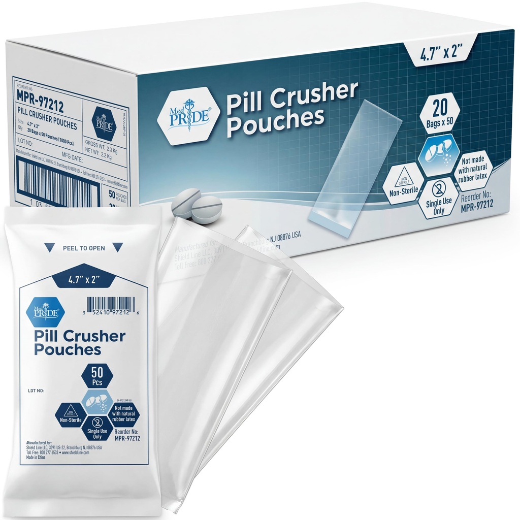 MED PRIDE PIL 粉碎器 4.7“x2'' 邮袋 ” – 包装1000个可处置药品粉碎器 – 医用级清版餐具粉碎袋与零废物轻松消费