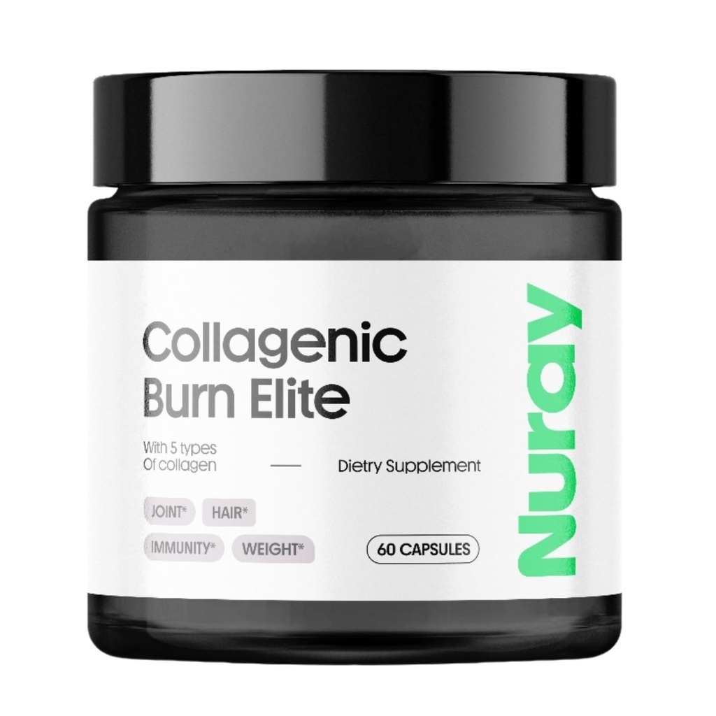 使用绿色茶叶的Nuray Collagen Burning Elite - Collagen Peptides - 60 Capsules QQ Collagen 烧伤 健康头发,皮肤,钉子,关节,代谢靴和能量 5 类Collagen 烧伤