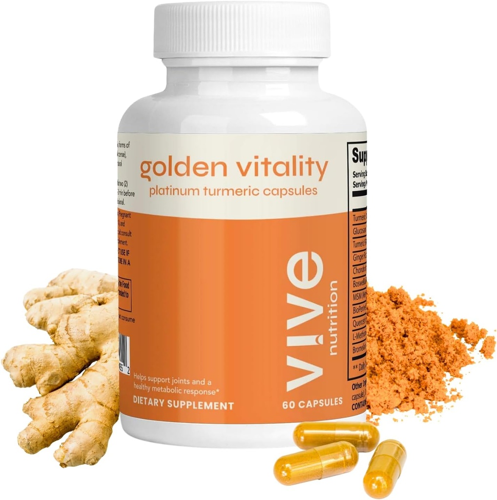 金质维生图尔姆曲霉素卡普勒斯 - 含有95%的曲霉素,Glucosamine,Chondroitin,MSM & BioPerine - 联合和骨支持 - 60个计数,30天供应量