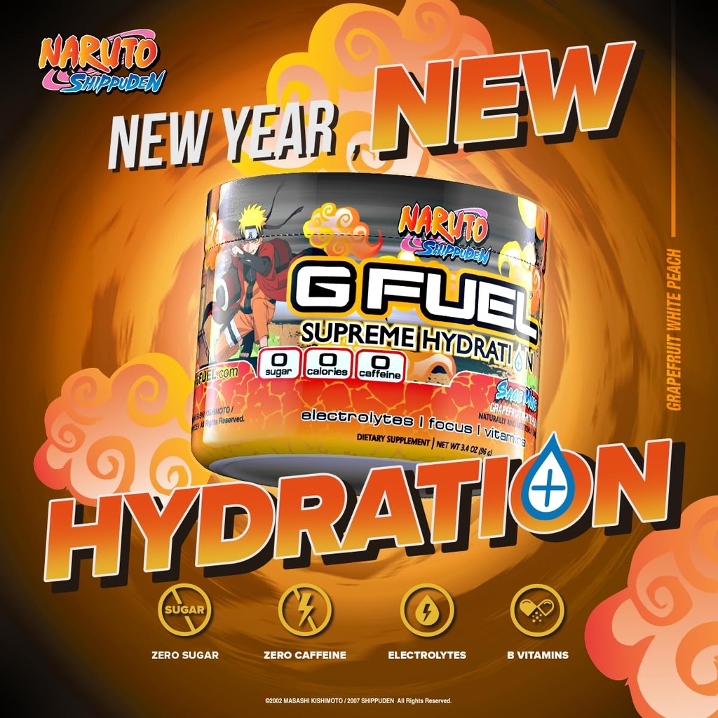 G Fuel Noruto Sage Supreme Hydrition, Electrolyte Powder Mix for Energy & Focus, 配有基本维生素和矿物的糖和咖啡因免费补充剂,葡萄果白桃 Flavor,3.3 oz - 30 services