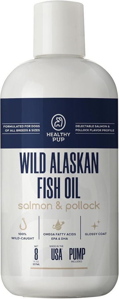 野生阿拉斯加沙门石油 配有波洛克的狗 - 8 oz of Pollock and Salmon Oil, Omega 3, EPA, 和 DHA - 狗皮和煤炭补充 - 美国制造
