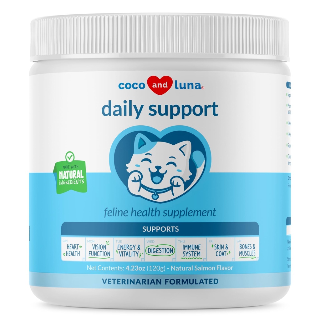 猫的多维他命 - 4oz Powder - L-Lysine, Taurine, 和Spirulina for Imune 支持和眼部健康 - 鱼油和维生素用于皮肤和心脏健康. (给猫)