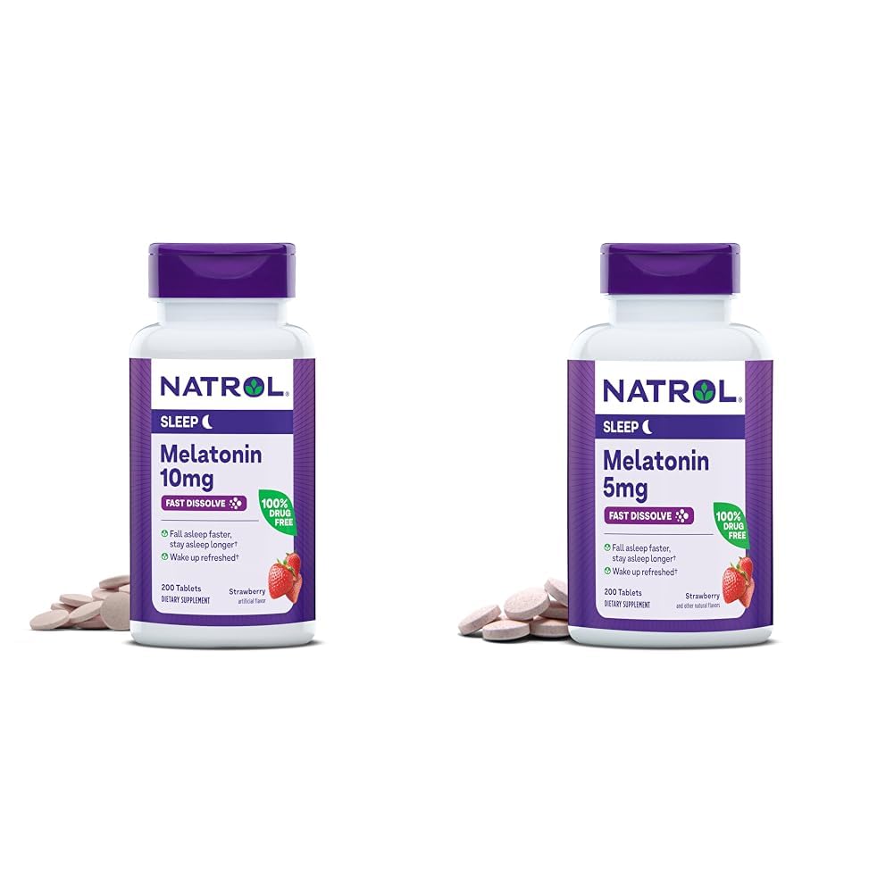 纳特罗尔·梅拉托宁 10mg 200平方块 & 5mg 200平方块 草莓味的快溶睡眠支持 餐具补充