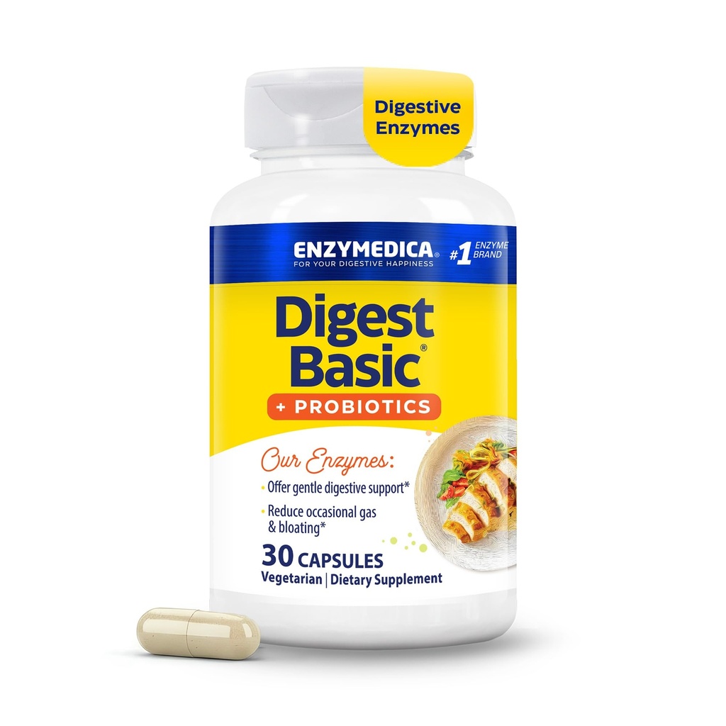 Enzymedica, Digest Basic + Probiotics, Gentle Digestive Enzymes 拥有每卡普尔4亿个CFU活动文化,30个卡普尔