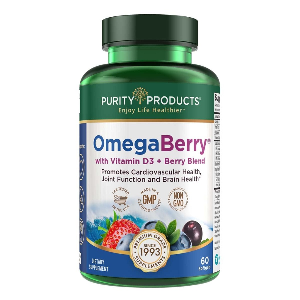 纯净产品OmegaBerry鱼油配有维生素D3和有机阿凯 -- -- 1250mg