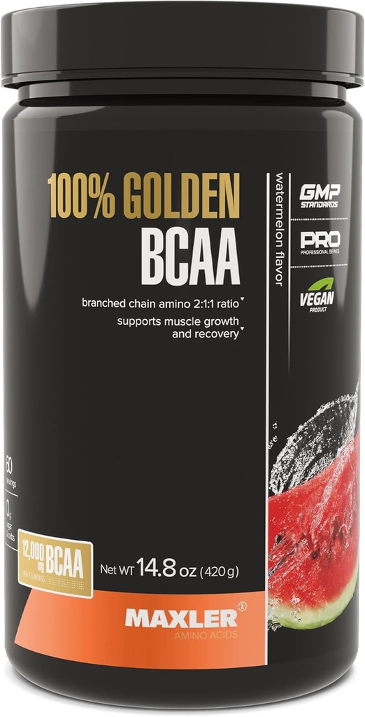 Maxler 100% Golden BCAA 粉末 - 用于加速肌肉恢复和精液肌肉生长的室内和工作后恢复饮料 - 6 g Vegan BCAs 氨基酸 - 60 services - 西瓜
