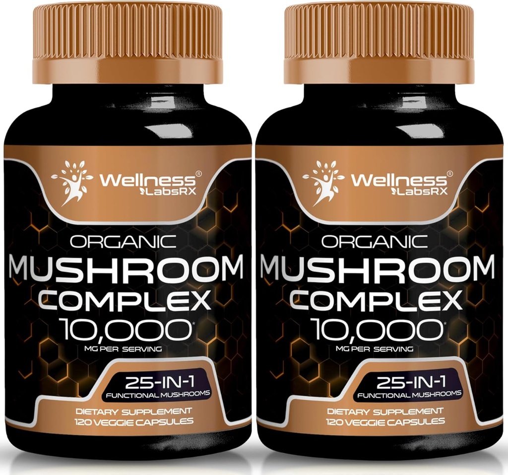 WellNESS LABSRX 蘑菇增产 10:1 节选,蘑菇复合型 Capsules 1000mg,狮子马恩增产 与土耳其的Tail, Cordyceps, Reishi - 2 Pack