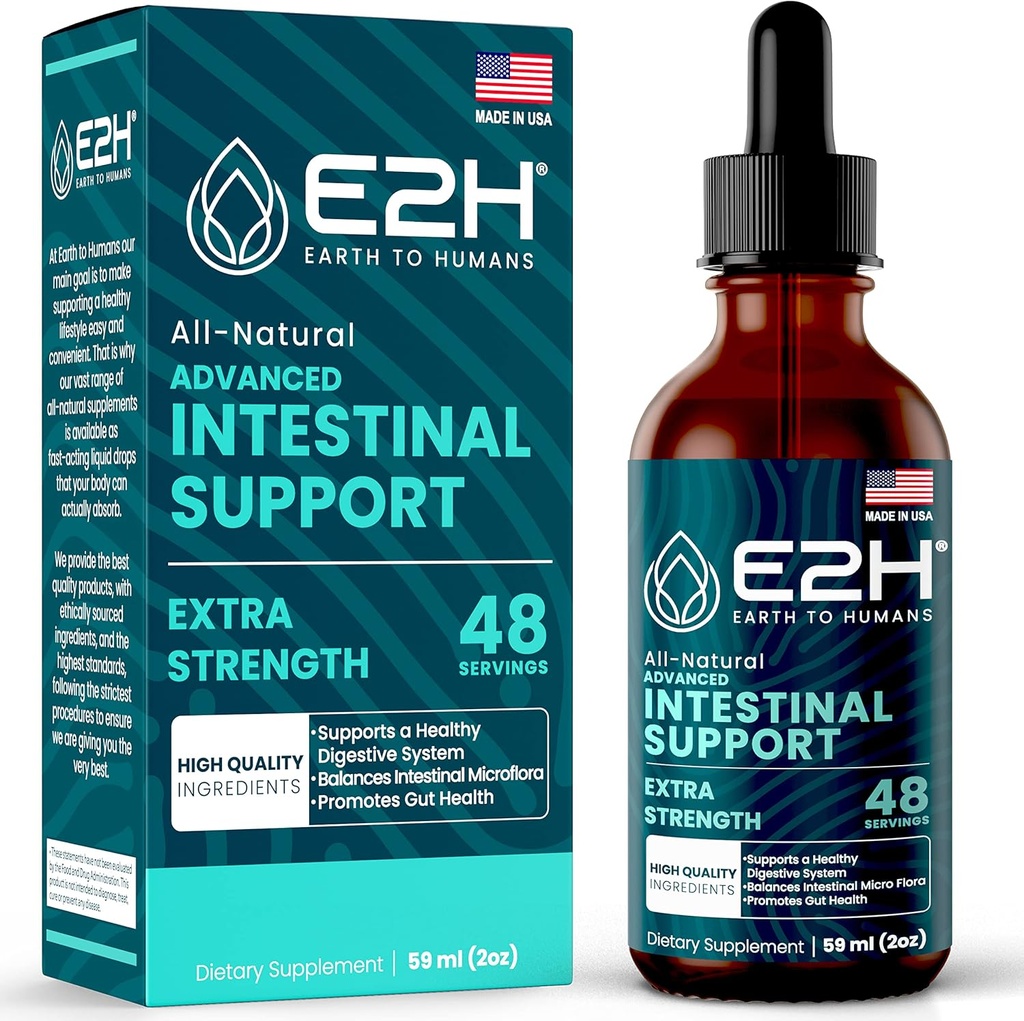 E2H 高级肠道支持 - 自然肠道清洁和消化清洁补充 - 禾木和黑胡桃提取 - 非GMO, Vegan - 2 Fl Oz