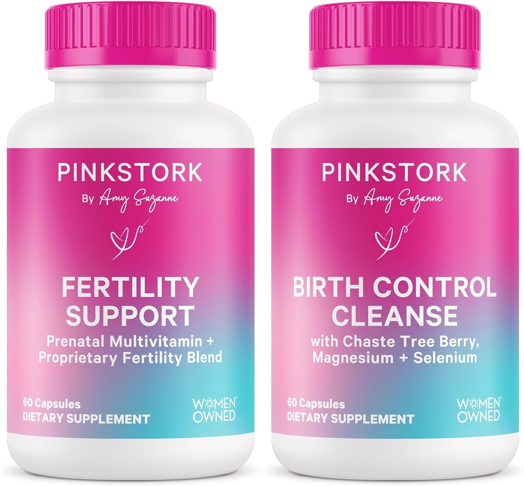 Pink Stork 怀孕准备和生育支持 — Vitex, Inositol, Folate — 生育控制 清洁 — 2 Pack