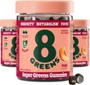 8 绿色超绿色 Gummys 超级绿色超食品 Gummys 超级绿色超食品 Gummy for代谢,豁免和聚焦,消化性健康酶,有机:Chlorella, Spiruina, Aloe Vera, Peach Flavor, 150 Count