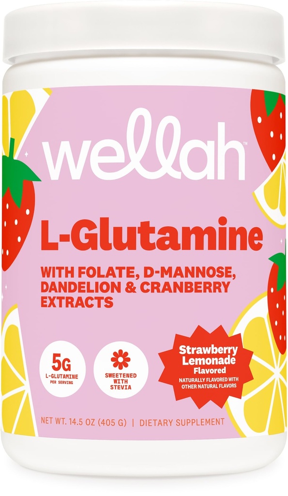 Wellah L-Glutamine 草莓柠檬汁火焰(50种服务) - 5g L-Glutamine Per Service, Sweeted with Stevia