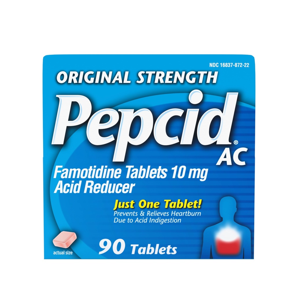 Pepcid AC 原创性强心烧救药片,OTC 药物 预防与解脱 心烧因酸消化与酸胃,10mg Famotidine酸还原剂,快速作用,90厘米
