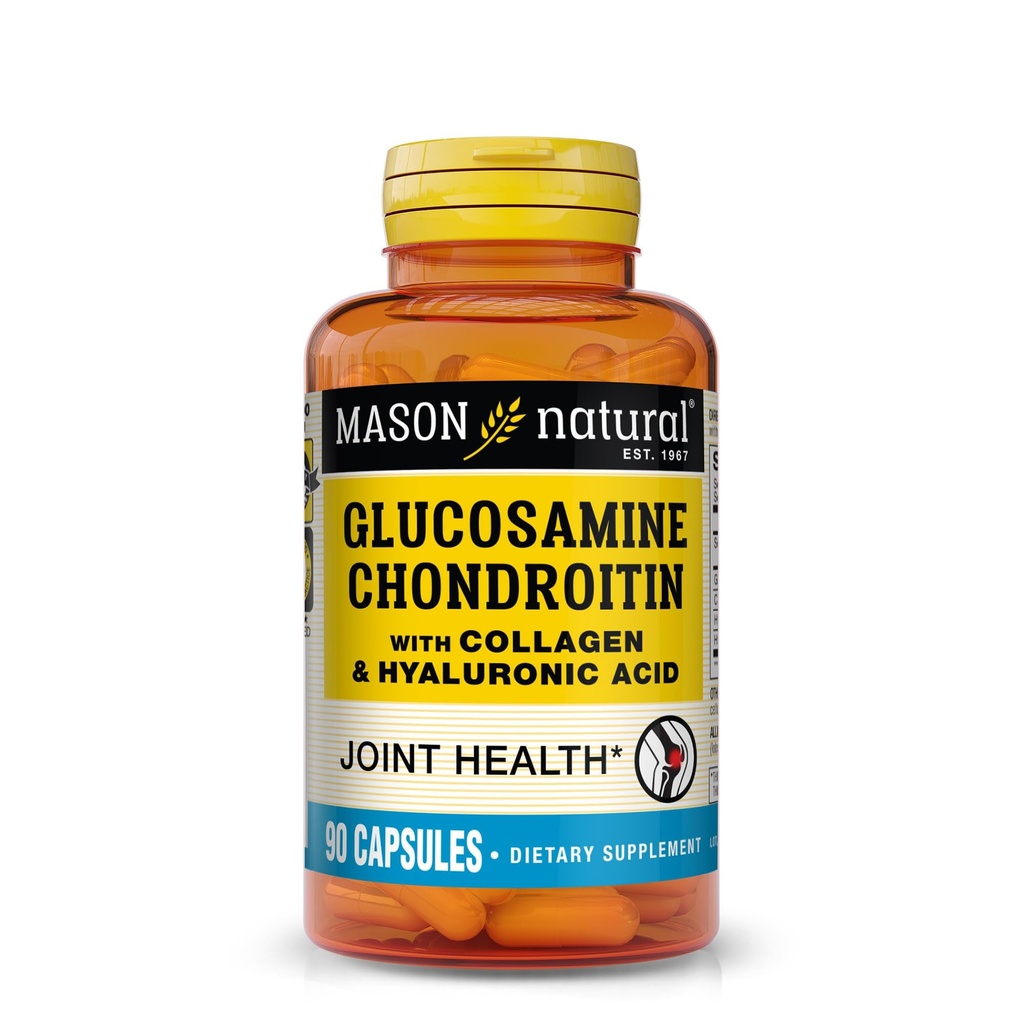 MASON NATURAL Glucosamine Chondroitin 含Collagen和Hyaluronic酸,用于正常联合、流动性、灵活性和老龄化支持的45天供应盖,90个盖