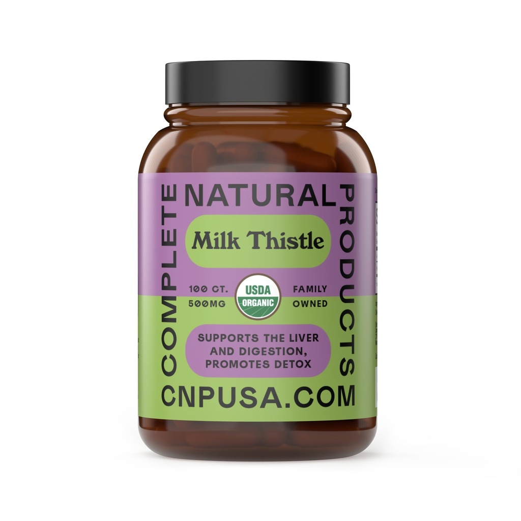 Complete Natural Products Pure Organic Milk Thistle Capsules - 500 mg Silymarin Powder 100 Pills