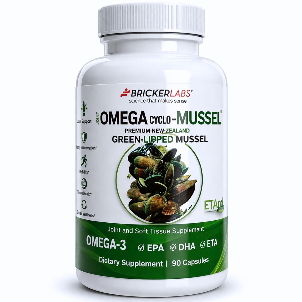 Bricker Labs Omega Cyclo - Mussel联合健康补编,Premium New Zealand Green Lipped Mussel,全谱Omega联合健康与舒适补编,90 Capsules