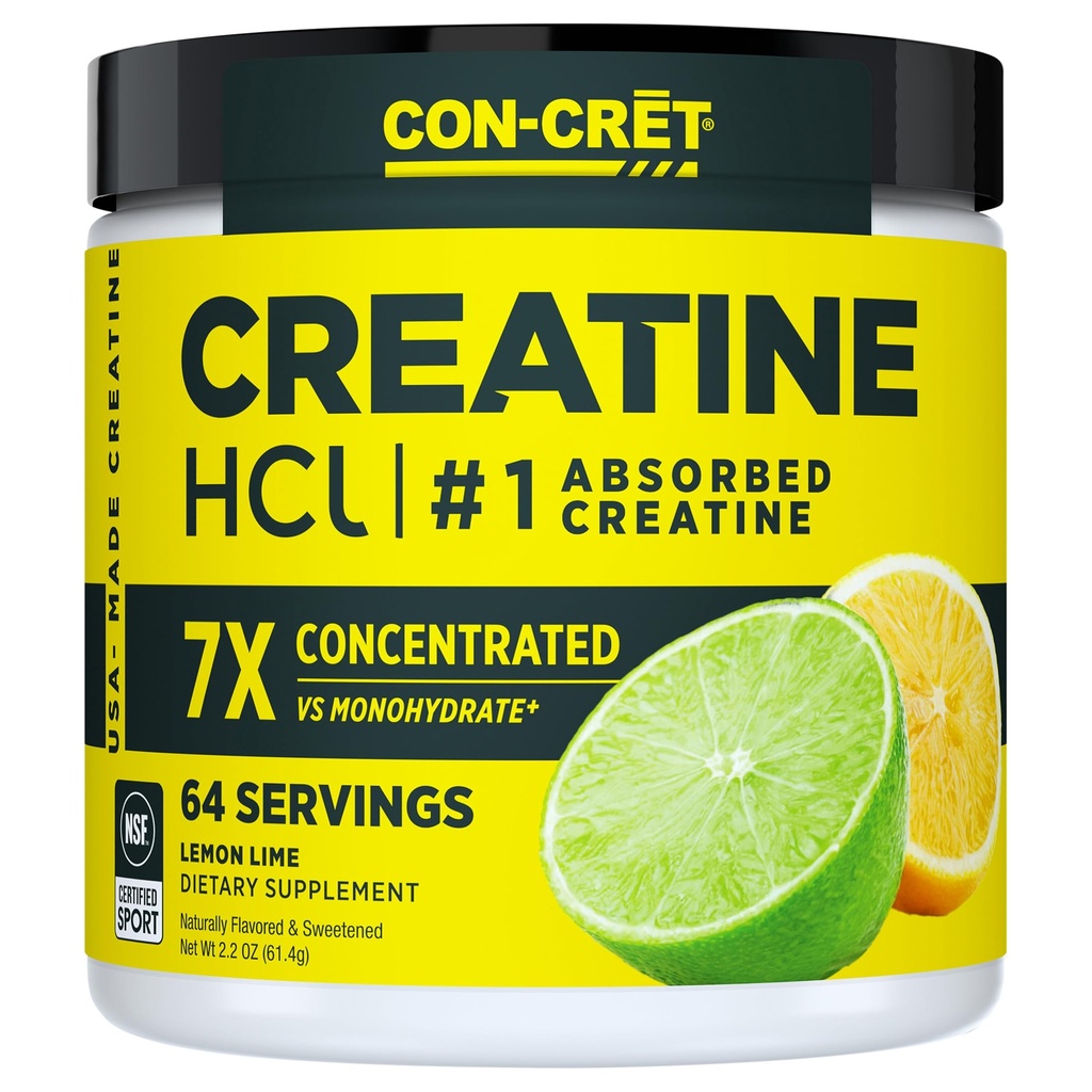 CON-CRET Creatine HCl Powder |肌肉,认知,细胞能量支持 |没有布局或凸起 |美国制造和NSF认证 |柠檬液(64 service)