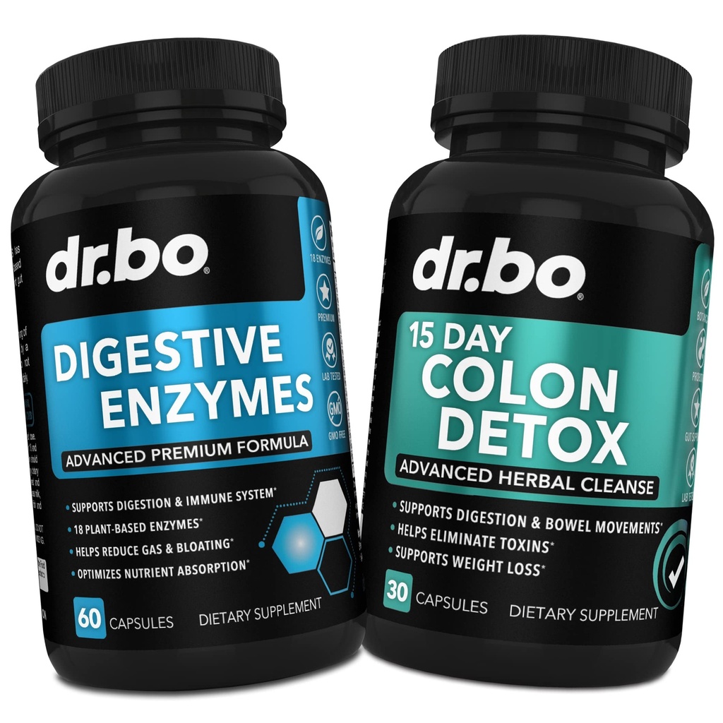 消化酶 & Colon Cleanser Detox - 消化酶 补充 & 15天肠道清洁剂 女性和男性 - 快速天然消化剂 辅助便秘救济和鲍尔运动 补充 Gut