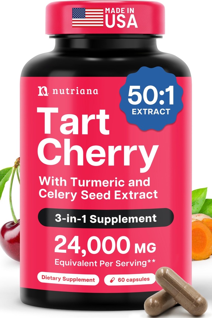3 in 1 Tart Cherry Capsules with Turmeric & Celery Seed for Feet and Joint Support Uric Acid Flush Cleanse and Pure Pills, 60 Veggie Capsules 在美国制造的叶片和叶片