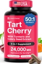 3 in 1 Tart Cherry Capsules with Turmeric & Celery Seed for Feet and Joint Support Uric Acid Flush Cleanse and Pure Pills, 60 Veggie Capsules 在美国制造的叶片和叶片