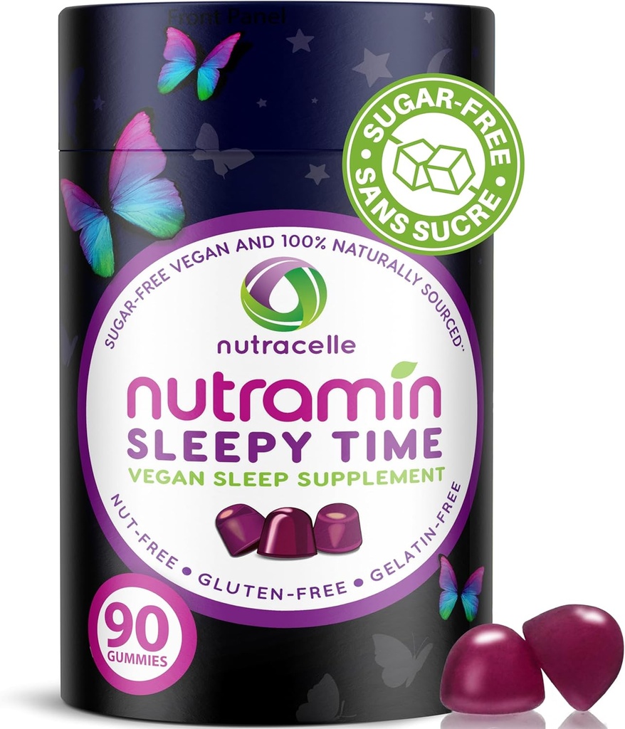 Nutramin Sleepy Time Gummy: Vegan,无糖,天然Melatonin 5mg for Longer Deeper Sleep - No-Daily Groggness, Non-Habit 形成美味无毒过敏-无毒草药睡眠Gummys