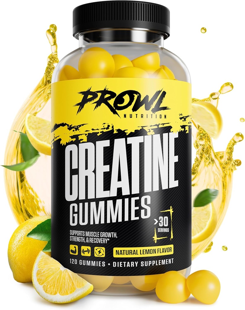 Creatine Monohydrate Gummys - Creatine Gummys for Men & Women - 肌肉生长,强力,和复苏 - Vegan, Non-GMO, & Gluten-Free - 天然柠檬火焰 - (30 services, 120 counter)