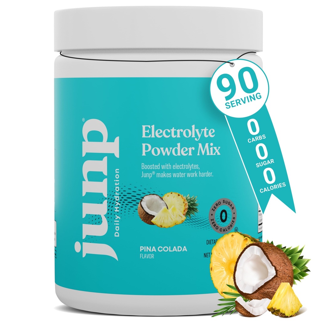JUNP 电解石 无糖无碳酸盐 – Pina Colada Coconut Pineapple Keto 电解石 饮用混合剂 钾与盐 水解石 电解石 - 零卡路里糖 无电解石 90ct