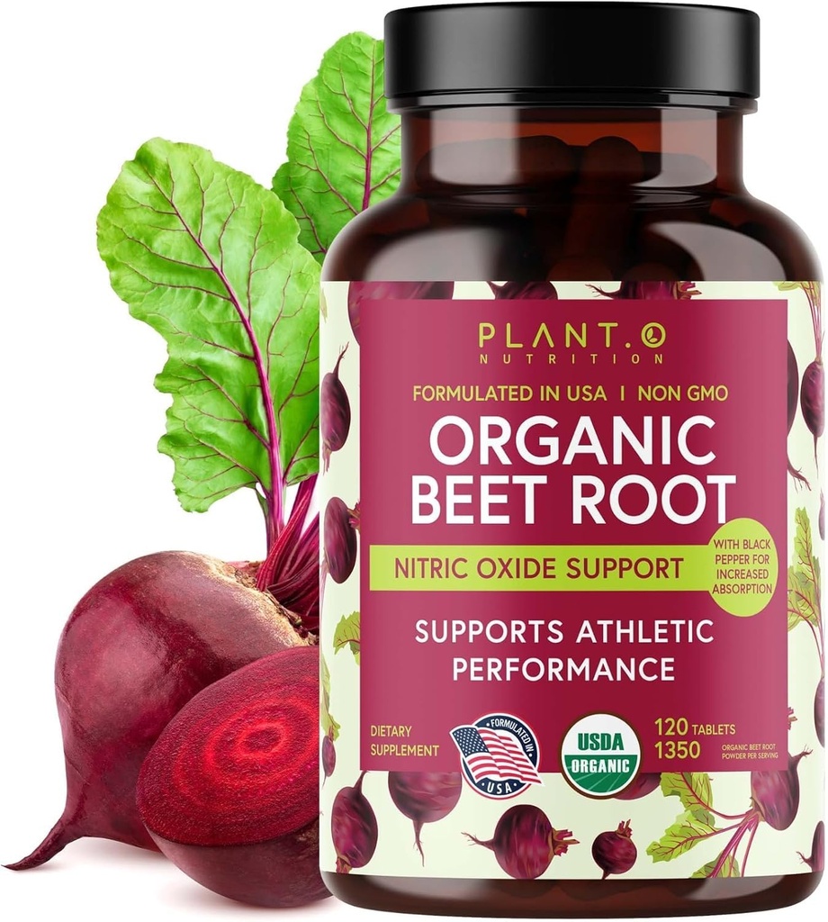USDA Plant.O Premium Organical Beet root plates [350mg Beets Powder] with Black Pepper for extra 吸附 - 硝氧化物补充剂