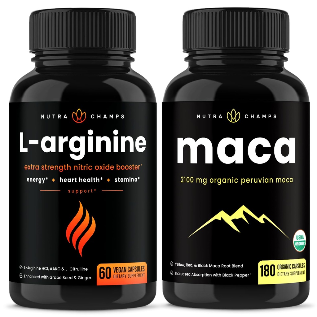 NutraChamps L-Arginine 笼盖和 Maca Capsules 2 包装套装