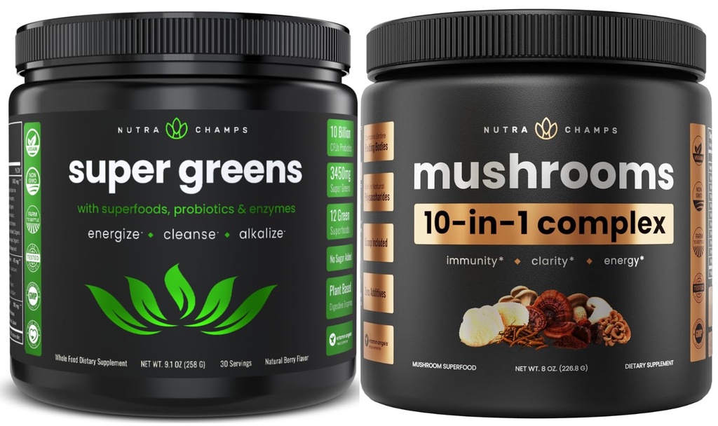 NutraChamps 超级绿和超级蘑菇:绝顶脑,Gut & Body Boost