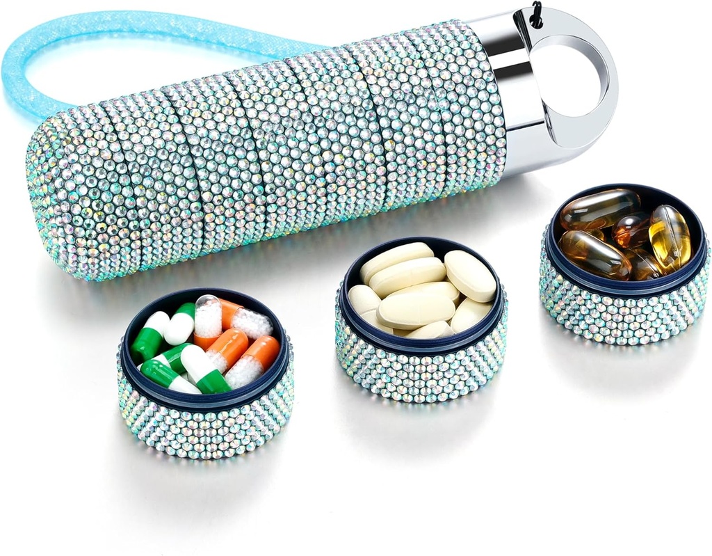Zannaki Metal Bling Pill组织者、旅行防水周药盒、便携式大铝合金药箱、BPA免费7天每日药品组织者维他命、Fish Oil,补充