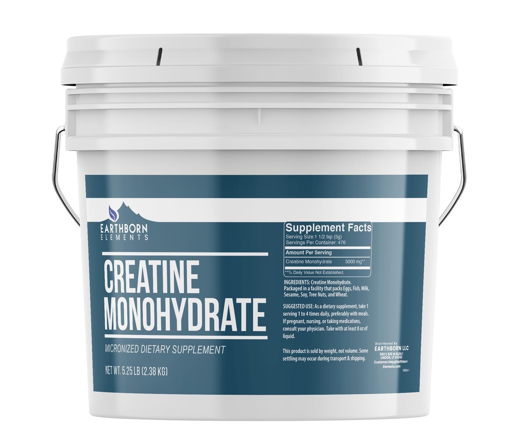 土生土长的元素 Creatine 单水合物粉末 1 Gallon Bucket, Micronized & Unflavored, 饮食补充, No Additives (84 Ounce)