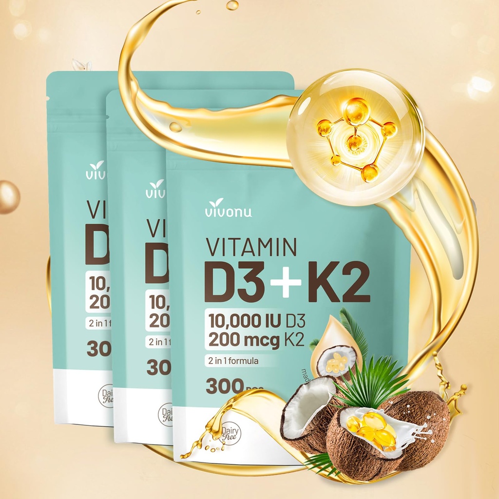维生素D3 1000 iu + K2(MK-7) 200 mcg, 300 椰油软胶 → 2 in 1 VIT D & K Complex → 支持钙吸收,骨骼,Immune, & 心脏健康 – 容易吞(900 软胶 /3 Bag)
